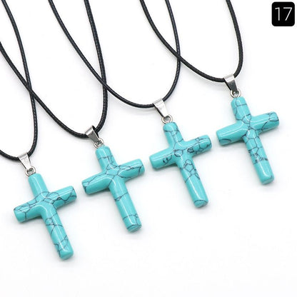 Healing Crystal Cross Shape Pendant Necklace