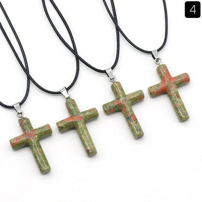 Healing Crystal Cross Shape Pendant Necklace