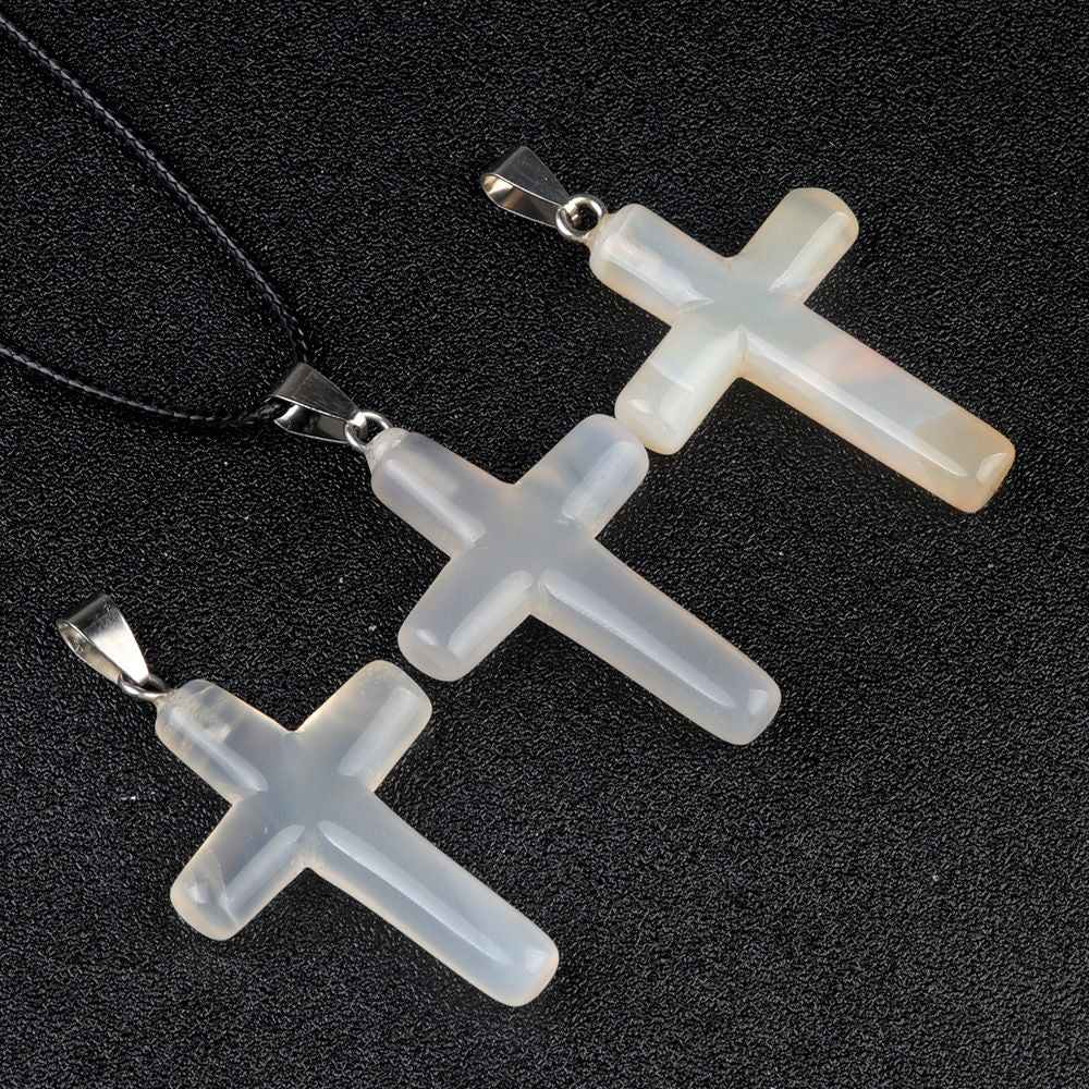 Healing Crystal Cross Shape Pendant Necklace